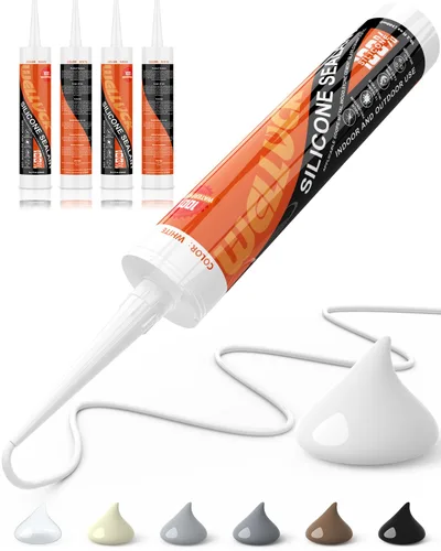 WELLUCK Masilla de silicona blanca, adhesivo sellador de silicona 100% impermeable para calafateo, para RV, cocina, baño, ventana, puerta, vidrio,