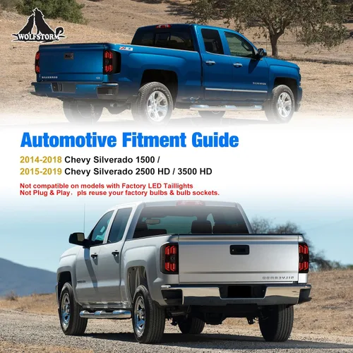 Miniatura 2 de WOLFSTORM Conjunto de luz trasera Compatible con 2014-2018 Chevy Silverado 1500 y 2015-2018 Chevy Silverado 2500/3500HD, No es compatible con Lente