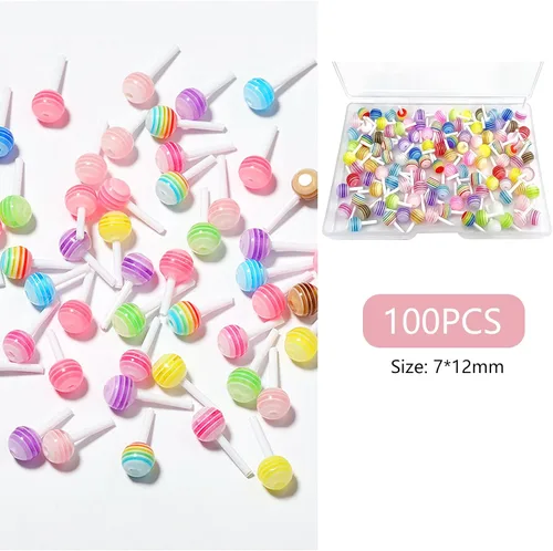 Miniatura 3 de 50 dijes de uñas de piruleta 3D de arcoíris, accesorios de uñas de caramelo de macarrón de resina para arte de uñas, bricolaje y decoración