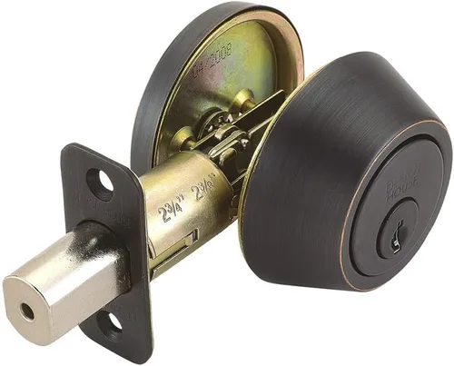 Miniatura 6 de Design House Cerradura de cilindro doble de sobrepuesto, cerradura de puerta delantera de latón pulido, se adapta a fondos de 2-3/4" y 2-3/8