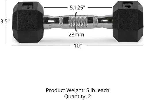 Miniatura 2 de Titan Fitness Pair Rubber Coated Hex Dumbbells, Roll-Resistant Hexagonal Free Weights, Chrome-Coated Handles with Knurling, Strength Training