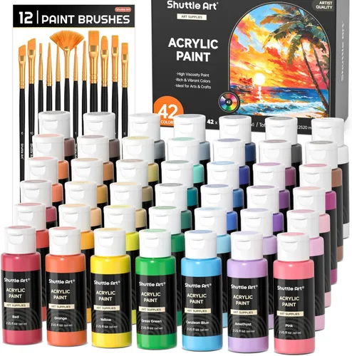 Miniatura 11 de Pintura acrílica Shuttle Art, juego de pintura acrílica de 25 colores, botellas de 2 oz/60 ml, pintura de pigmentos ricos para artistas, Regular