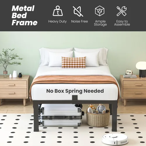 Miniatura 3 de NKZ Base de cama tamaño individual, plataforma de metal resistente de 12 pulgadas con tapón deslizante para colchón, soporte de listones de acero