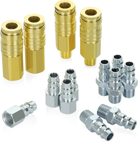 Accesorios de aire estilo V de alto flujo, acoplador de conexión rápida de latón y tapón de acero, tamaño del cuerpo de 1/4 de pulgada, tamaño de