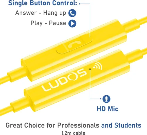 Miniatura 3 de LUDOS OMNITONE Auriculares con cable in-Ear, 5 años de garantía, auriculares con micrófono, conector de 3,5 mm, auriculares con cable, para Amarillo