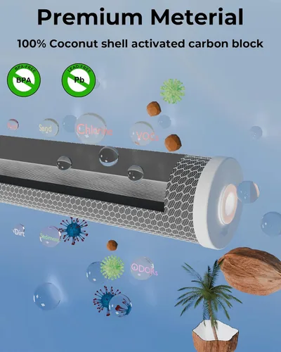 Miniatura 2 de Filtro de agua de bloque de carbono CTO de 20 x 4.5 pulgadas, cartucho de repuesto de carcasa de coco para toda la casa, reduce el cloro, el sabor