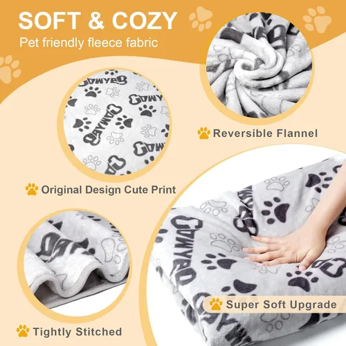 Miniatura 2 de Manta Suave para Perros para Perros Grandes - Manta Mullida para Mascotas para Gatos y Cachorros, Manta Reversible con Diseño de Huellas de Pata gris