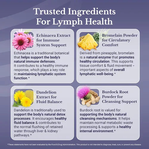 Miniatura 4 de Lymph MD - Suplemento de drenaje linfático - con bromelina, equinácea, raíz de bardana, diente de león, rutina, algas y más - Soporte del sistema