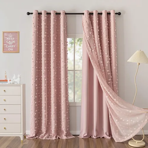 Miniatura 24 de Mysky Home Cortinas de doble capa, dormitorio, traslúcidas, opacas, habitación de niños, comedor, guardería, ojales, oscurecer la habitación, 52 x