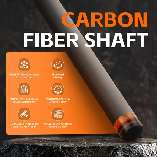 Miniatura 2 de 29" 3/8-10 Carbon Pool Cue Shaft (Single), 10 Layered 10.5mm,11.8mm,12.4mm.12.5mm.12.9mm，Pro Taper Low Deflection Performance, Durability and Smooth