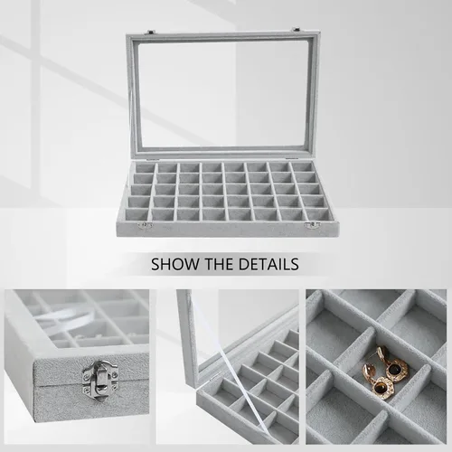 Miniatura 34 de Wuligirl - Joyero organizador de terciopelo para aretes, collares y pulseras con tapa transparente de exhibición, almacenamiento de joyas