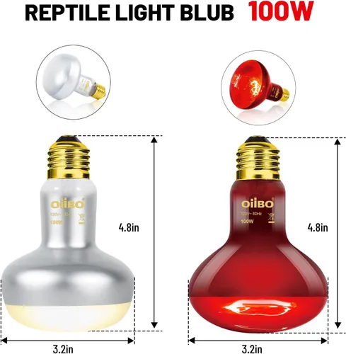 Miniatura 5 de Paquete combinado de lámpara de calor para reptiles, lámpara de reptil doble con lámpara de calor de reptiles UVA de 100 W y reptiles infrarrojos