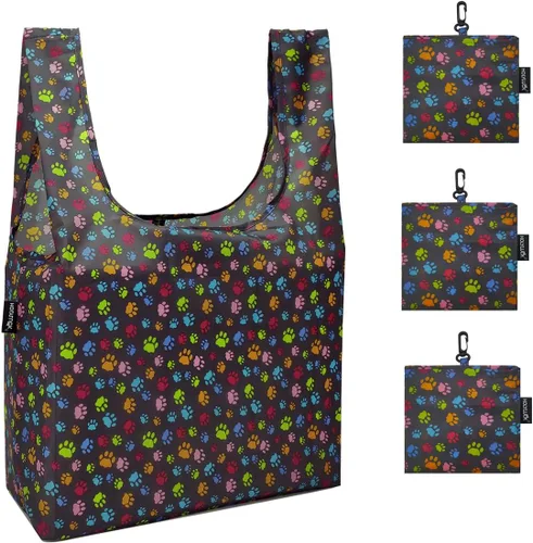 Miniatura 20 de HOLYLUCK Bolsas de comestibles reutilizables, bolsa de compras plegable resistente (estándar, 3 huellas de patas de perro)
