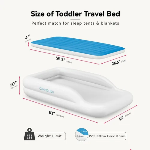Miniatura 2 de COMMOUDS Cama de viaje portátil para niños pequeños con protectores de seguridad, colchón de aire inflable para niños con bomba eléctrica, colchón