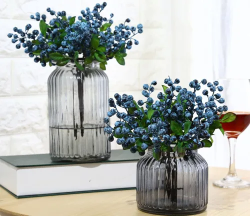 Mistari Paquete de 10 flores artificiales California de arándanos sintéticos, tallos artificiales para decorar púas de arándanos, frutas, flores de
