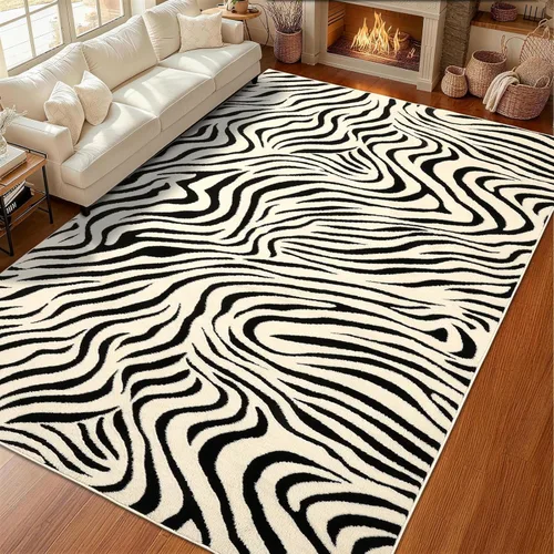 Miniatura 23 de YIHOUSE Alfombras de leopardo de 6 x 9 pies, alfombra suave de felpa lavable de pelo alto y bajo, antideslizante, no desprende pelusa, alfombra