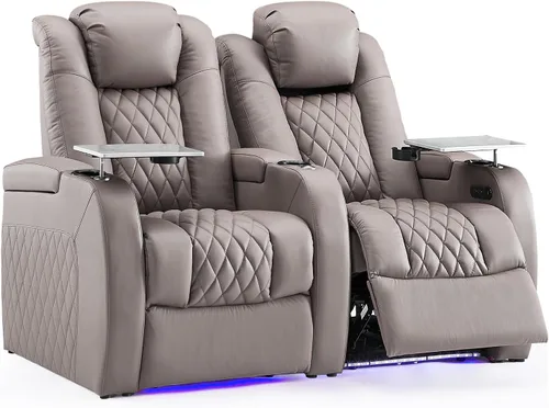 Miniatura 39 de Weilianda Asientos de Cine en Casa de Cuero de Grano Superior Silla Reclinable con Reposacabezas Eléctrico y Reclinación Asientos de Película Sofá