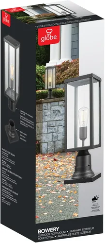 Miniatura 10 de Globe Electric 44384 Lámpara de poste de lámpara para exteriores con adaptador de base, negro mate, inserciones de vidrio transparente, iluminación