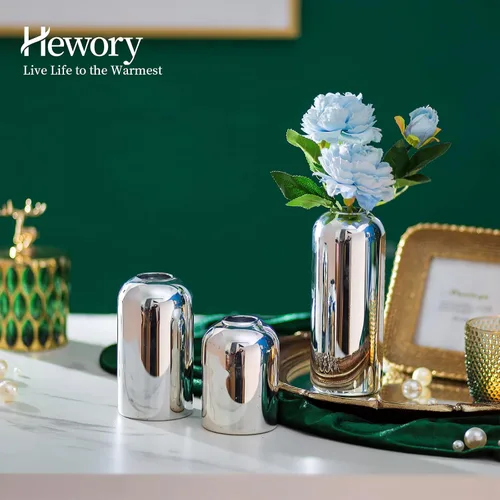 Miniatura 3 de Hewory - Jarrones de cristal para centros de mesa, color plateado, 12 piezas de jarrones cilíndricos de vidrio soplados modernos, mini jarrón