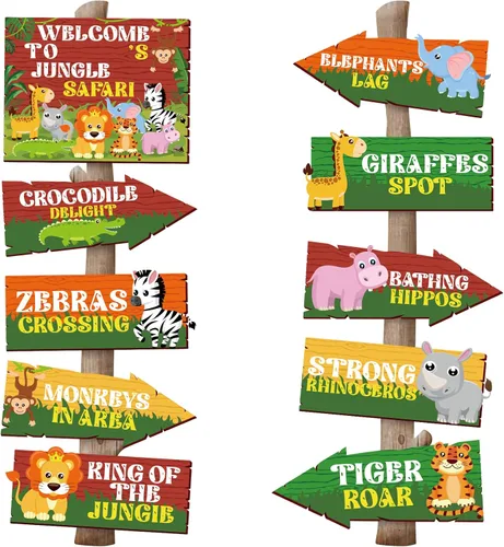 Hooqict 20 piezas de señal de fiesta safari para bienvenida a la fiesta temática de safari en la selva, señales direccionales, decoraciones de