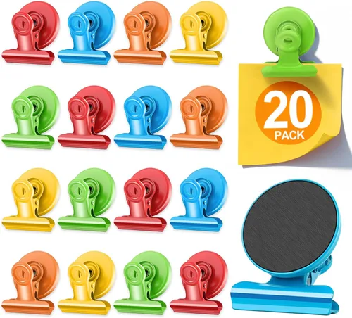 Miniatura 21 de 20 unidades de clips magnéticos, imanes para nevera, imanes para refrigerador, clips magnéticos negros para pizarra, imanes de clip