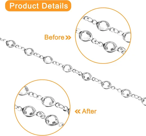 Miniatura 3 de uxcell Cadena de diamantes de imitación blancos de 2 yardas a granel con cadena de latón chapada en plata para hacer joyas, manualidades, pulseras