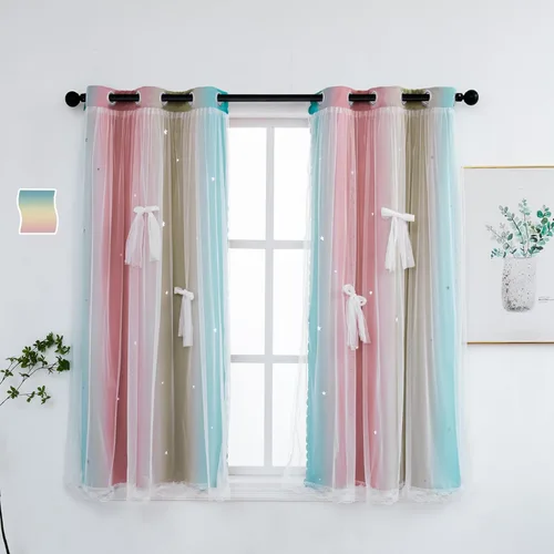 Yancorp - Cortinas para dormitorio de niñas, guardería, huecas, de estrellas, 63 pulgadas de longitud, oscurecimiento de habitación, ojales, 1 azul