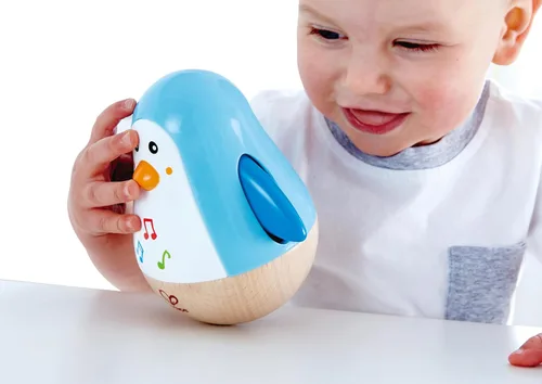 Miniatura 9 de Hape Pingüino Musical Tamborante Pingüino Melodioso Colorido y Tamborante, Juguete Roly Poly para Niños de 6 Meses+, Multicolor, 5' x 2' (E0331)