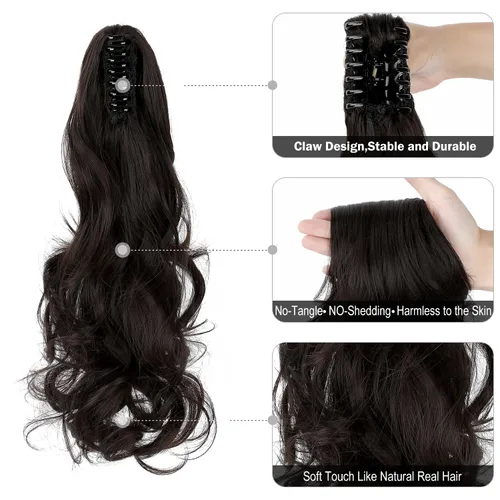 Miniatura 3 de Extensión de cola de caballo con clip de garra, extensiones de cabello ondulado de 18 pulgadas, cola de caballo larga para mujer, extensiones