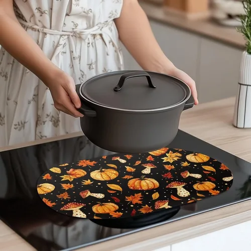 Miniatura 4 de Non Slip Placemats Set of 6 Pumpkin Mushroom Theme Waterproof Wipeable Faux Leather for Thanksgiving Family Feast Heat Resistant Dining Table Mats