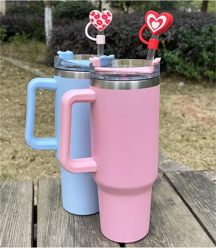 Miniatura 5 de Tapa de popote para copa Stanley, adorno de popote en forma de corazón compatible con vaso de 30 y 40 onzas con asa, tapas de paja de 0.4 pulgadas