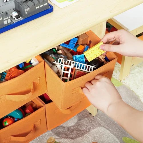 Miniatura 7 de Juego de mesa y silla para niños (2 sillas incluidas), grupo de escritorio de madera para niños pequeños con 6 cajas de almacenamiento, muebles