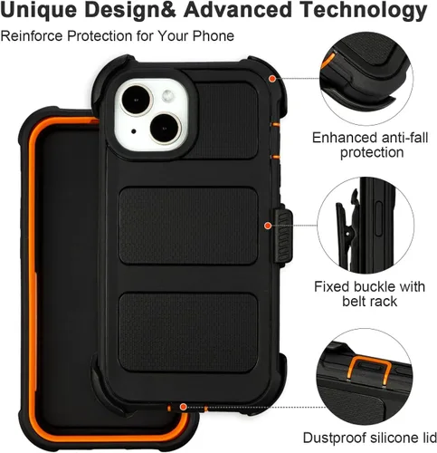 Miniatura 4 de para Funda Defender iPhone 13 con Clip, para Funda Holster iPhone 13 con Soporte, para Funda Resistente iPhone 13 de Dos Capas de Protección, Negro