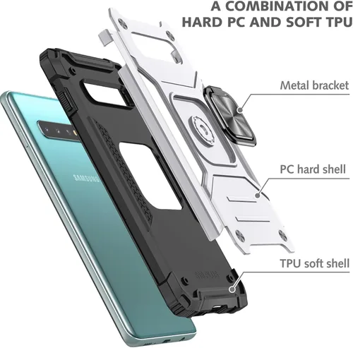 Miniatura 8 de Funda para Samsung Galaxy S10, de grado militar, a prueba de golpes, con soporte de soporte, soporte magnético integrado para montaje en coche