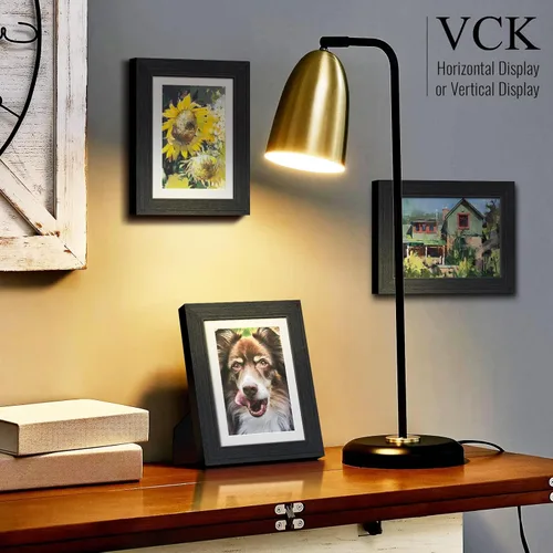 Miniatura 7 de VCK Portarretratos de 5 x 7, 2 unidades, grano de madera natural, roble negro y vidrio HD, para fotos de 4 x 6 con paspartú o 5 x 7 sin paspartú