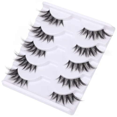 Miniatura 5 de Pestañas Postizas de Media Manga Natural Wispy 3/4 Pestañas Postizas de Ojo de Gato Pestañas de Volumen Banda Transparente Pestañas Postizas que