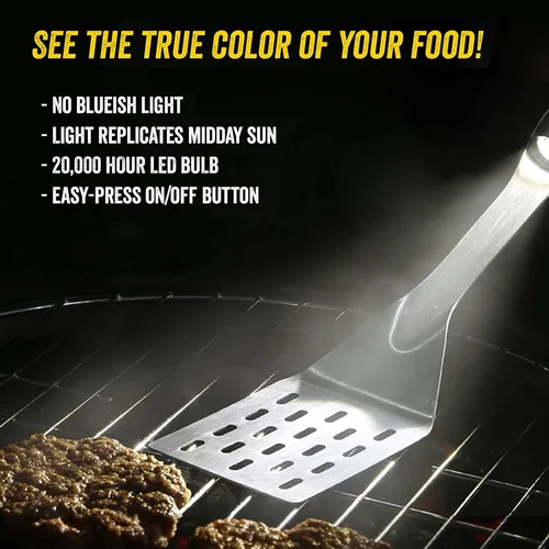 Miniatura 2 de GRILL LIGHT - Espátula de barbacoa de acero inoxidable Lone Star Texas con linterna LED - Acero grueso de grado restaurante - Impermeable y apto