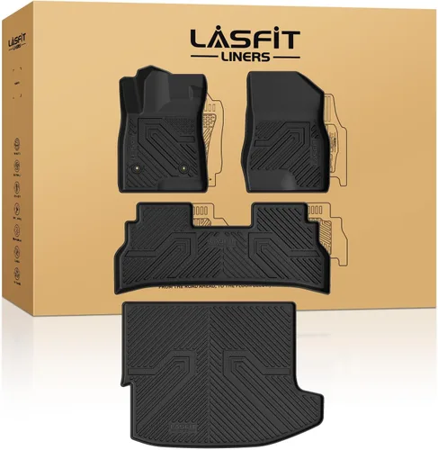 Miniatura 18 de LASFIT Juego completo de tapetes de elastómero termoplástico para todo tipo de clima de ajuste personalizado para automóviles, de 1ª y 2ª fila, 3