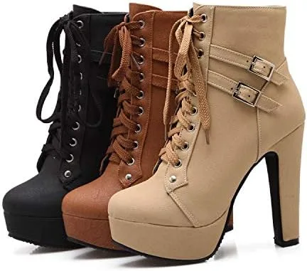 Miniatura 7 de Susanny - Botines de tacón alto para mujer, otoño, redondo, de agujetas, con tacón grueso y plataforma. Botines Knight Martin.