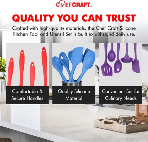 Miniatura 6 de Juego de 5 utensilios de cocina Chef Craft, de silicón, de color azul, Juego de 5 piezas, Verde