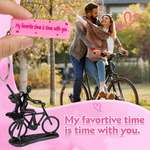 Miniatura 5 de Kresecioo Estatua Romántica de Pareja y Bicicleta Genial, Escultura de Hierro Fundido para Decoración, Regalos de Amor para Aniversario de Boda