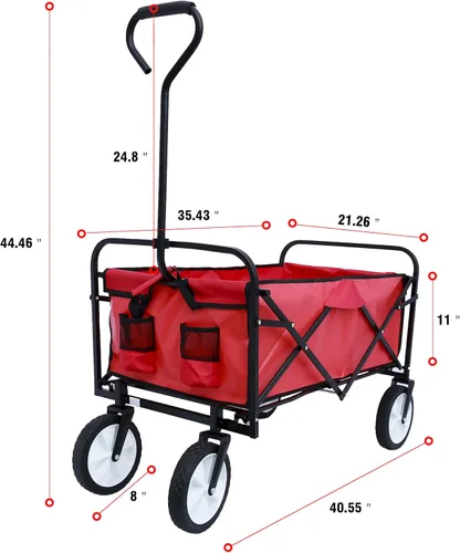 Miniatura 4 de Kaito TC3015 Carro utilitario plegable para exteriores con ruedas de 8 pulgadas y mango acolchado (rojo)