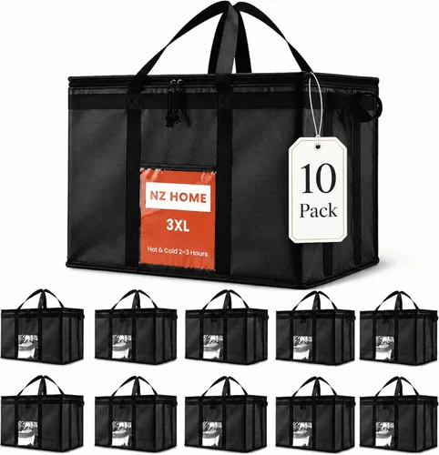Miniatura 34 de NZ home Durable 3XL PRO Bolsa Térmica Aislada y Calentador de Alimentos para Entrega y Compras de Comestibles con Cremallera Superior, Azul Grado