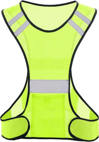 Miniatura 10 de TCCFCCT Chaleco reflectante para correr, equipo de correr de alta visibilidad con bolsillo grande Paquete de 2 malla amarilla