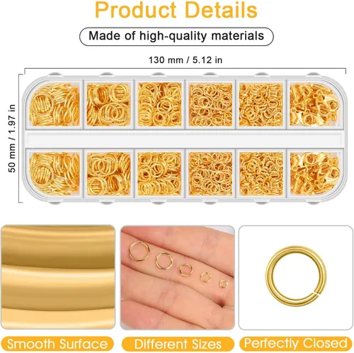 Miniatura 5 de Anezus Juego de 1200 anillos de salto para hacer joyas, oro, suministros de fabricación de joyas y reparación de collares, estilo moderno