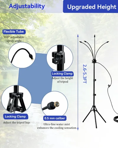 Miniatura 3 de Sistema mejorado de nebulización para exteriores de 5.3 pies, soporte ajustable con manguera flexible de 360° y boquillas de 0.020 in para niebla
