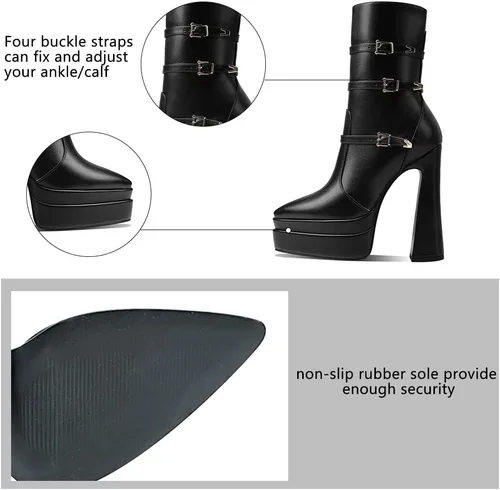 Miniatura 3 de Artrotter Botas de plataforma puntiaguda para mujer, botas de combate de tacón alto con cremallera de tamaño, botines de plataforma doble apilada