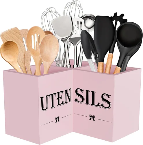 Miniatura 12 de Suli Soporte extra grande para utensilios de cocina con 3 compartimentos, organizador de utensilios de esquina para encimera, organizador de Negro