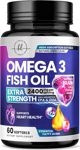 Suplementos de aceite de pescado Omega 3 – 2400 mg de aceite de pescado por porción – Omega-3 de triple fuerza con ácidos grasos EPA y DHA – Apoyo