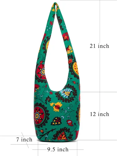 Miniatura 98 de Bolsa de hombro para mujer, de lona en estilo hippie/bohemio para llevar cruzada al hombro, disponible en diferentes colores y estampados